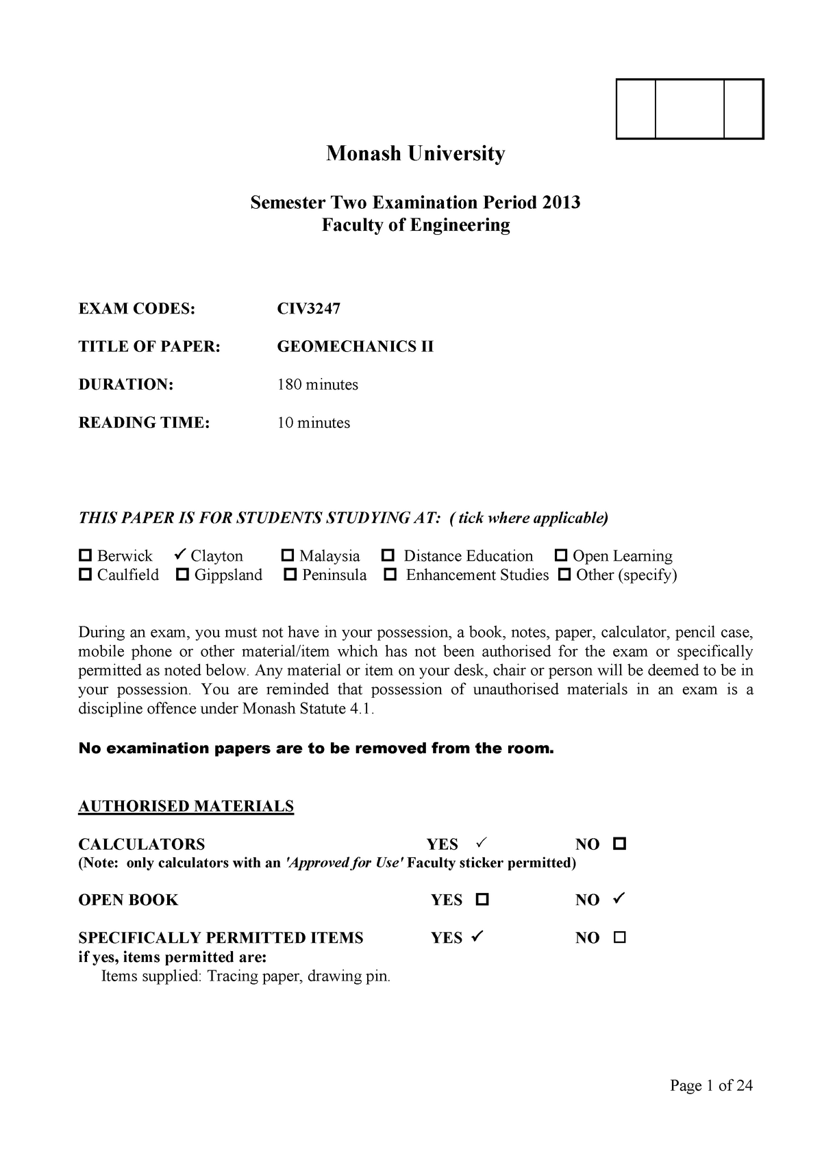 monash thesis examination