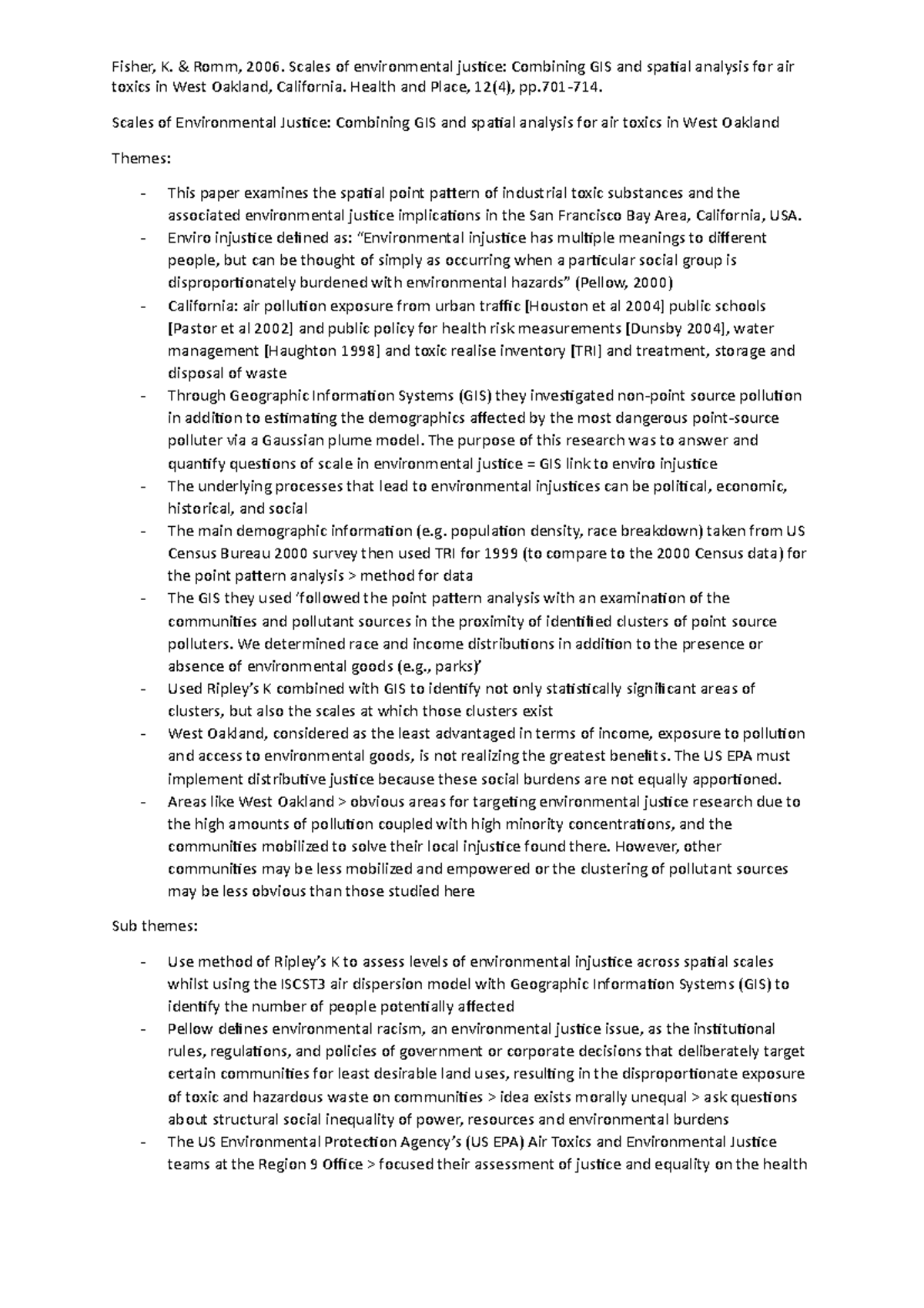 Scales of Environmental Justice - toxics in West Oakland, California ...