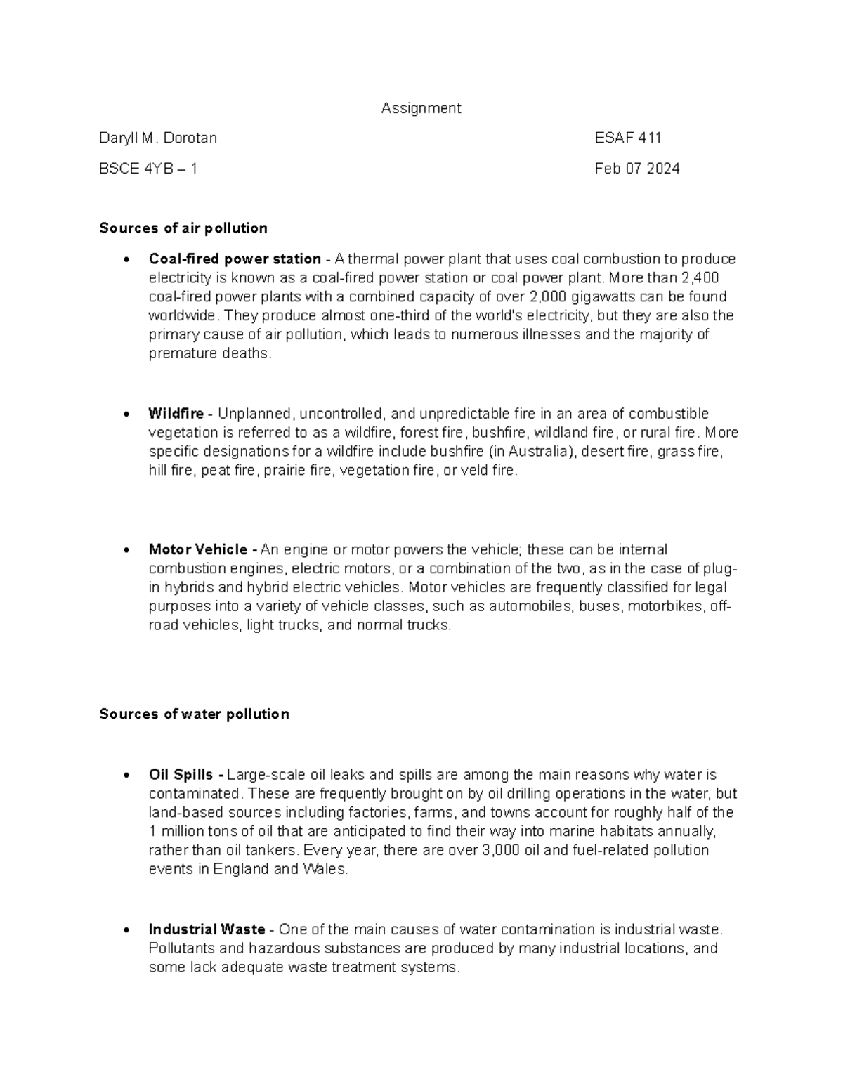 Assignment-esaf-1 - Assignment Daryll M. Dorotan ESAF 411 BSCE 4YB – 1 ...