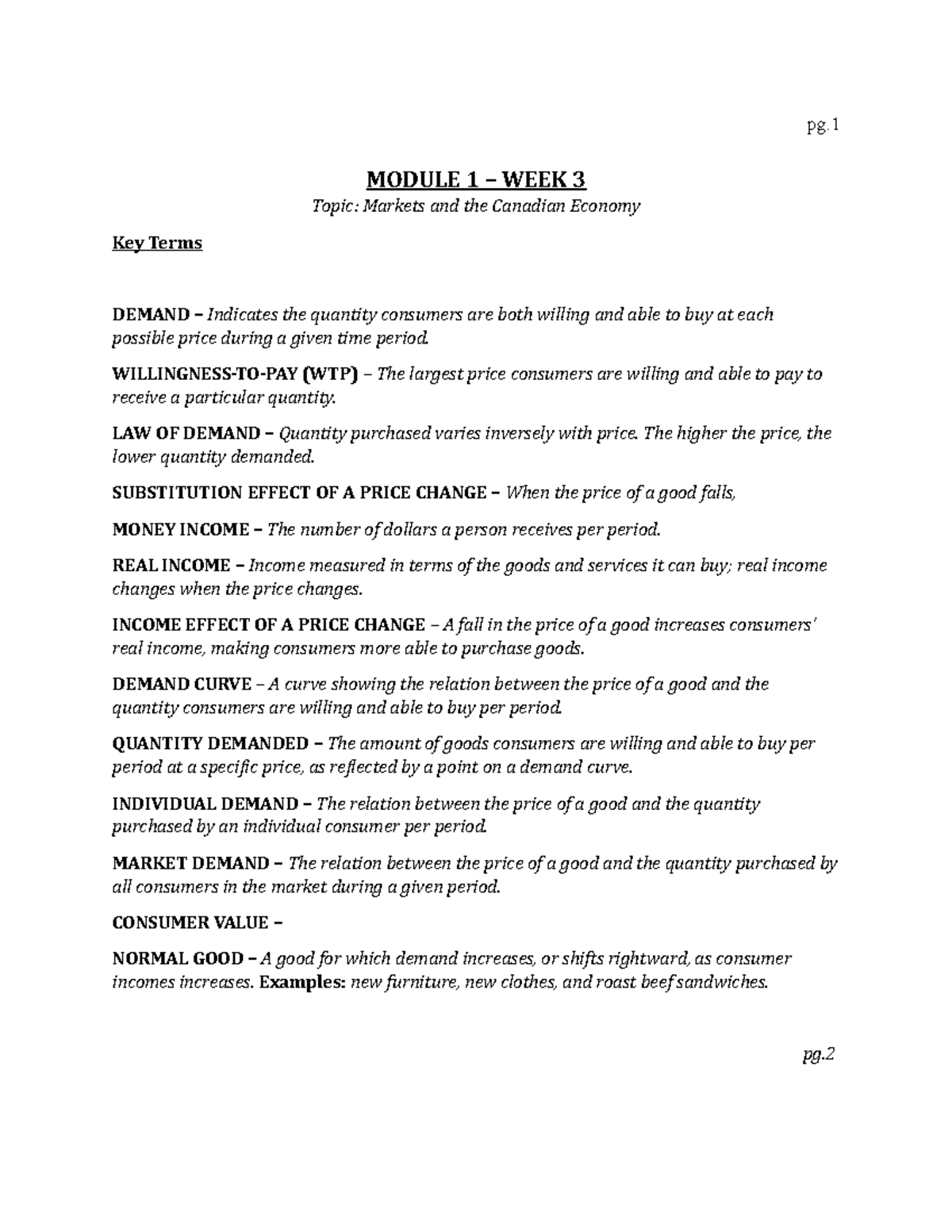ECON 1BB3 - Week 3 Notes - pg MODULE 1 WEEK 3 Topic: Markets and the ...