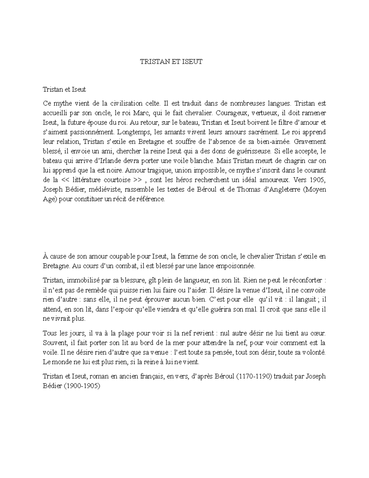 Tristan ET Iseut French TRISTAN ET