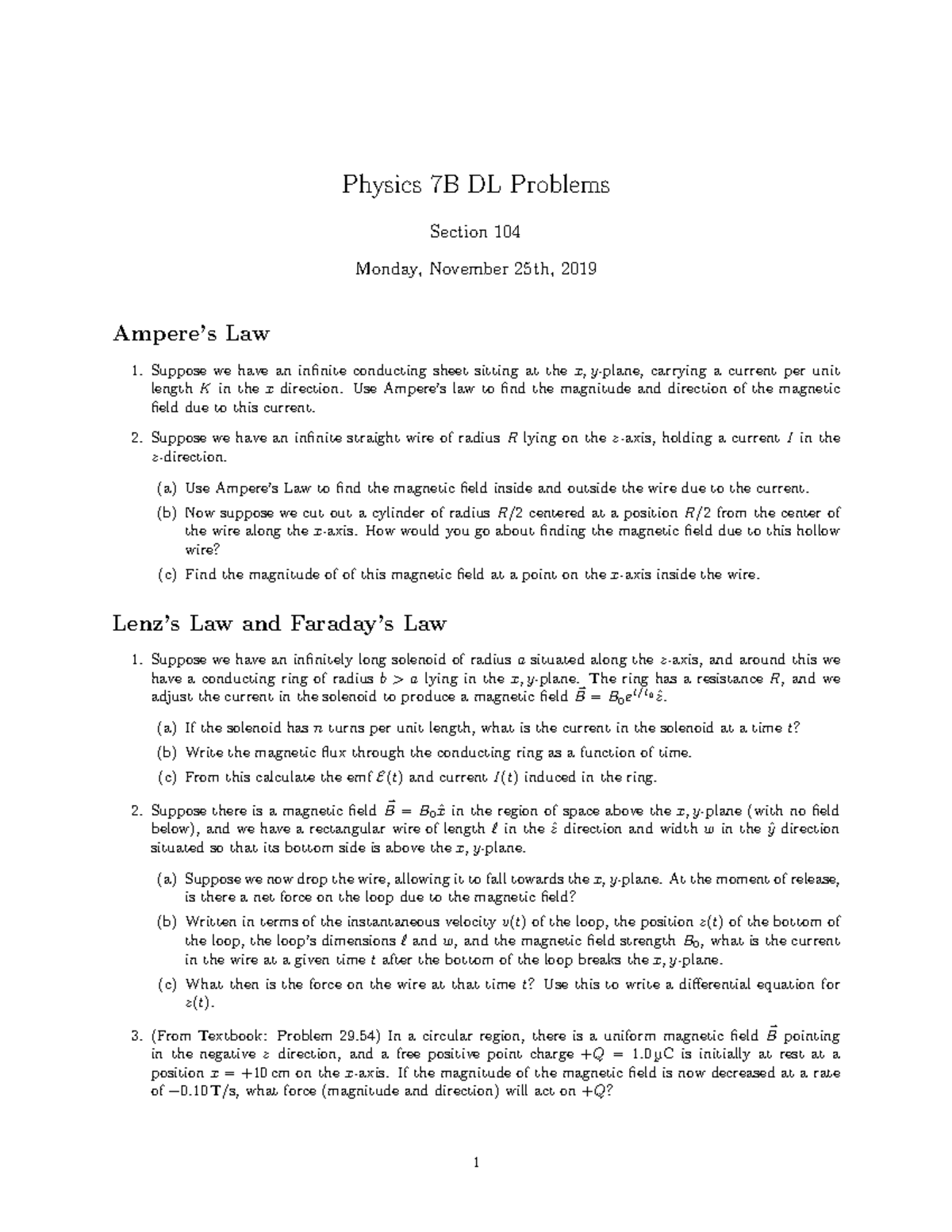 Physics 7B DL Problems Field and Law Studocu