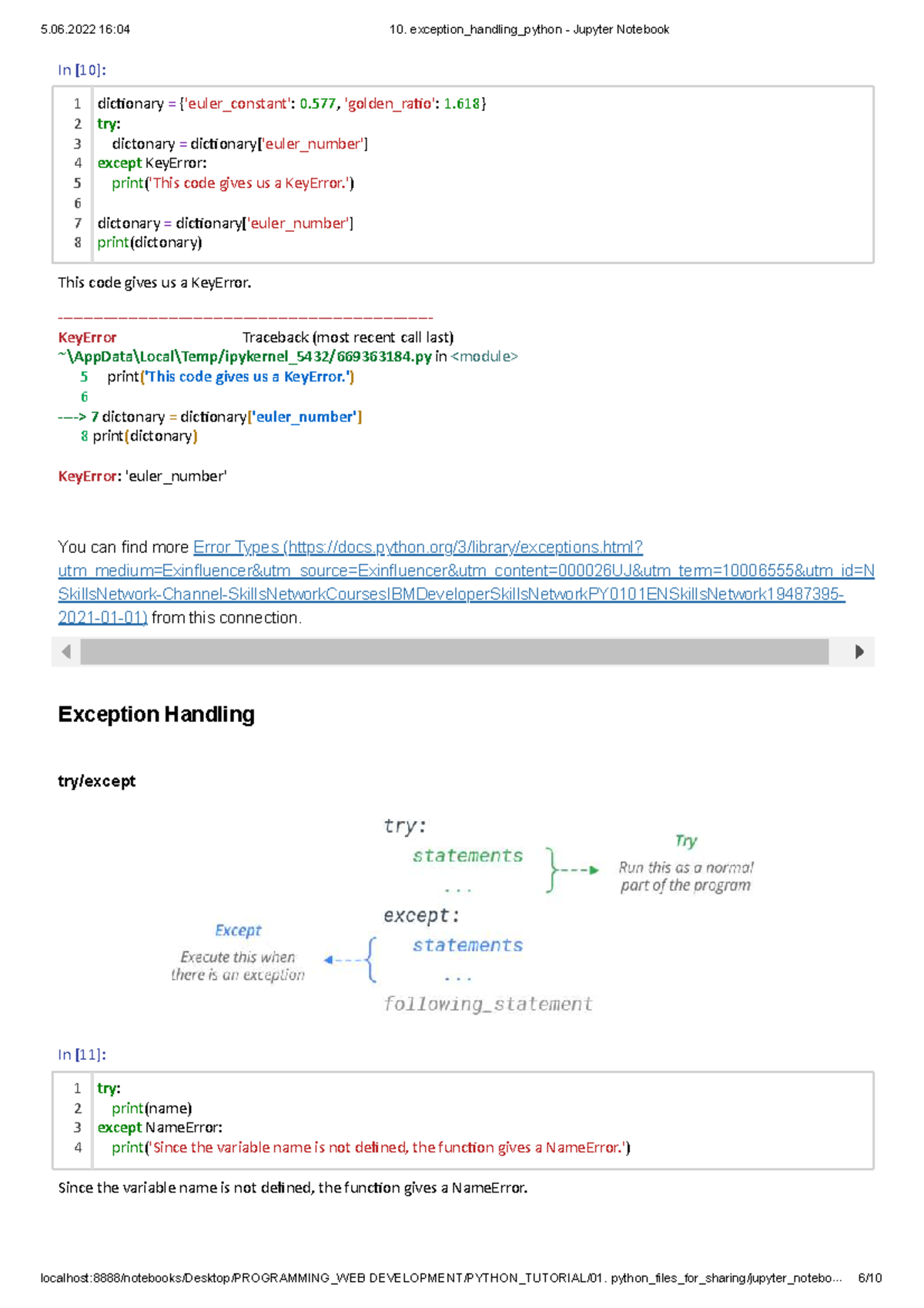 Python Jupyter Workbook-7 - 5.06 16:04 10. Excepton_handlng_python ...