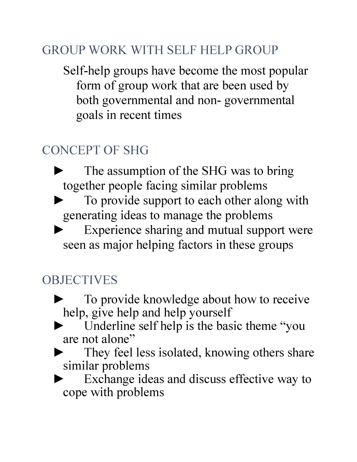 essay on self help group