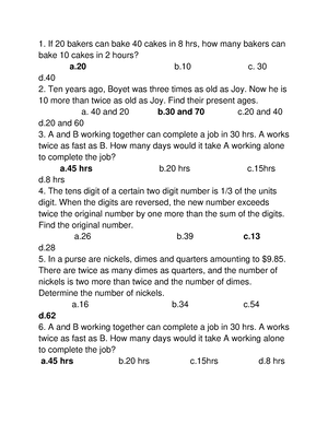 Algebra Sample Problems 1 - SUPPLEMENTARY PROBLEMS: Topic: Age Problem ...