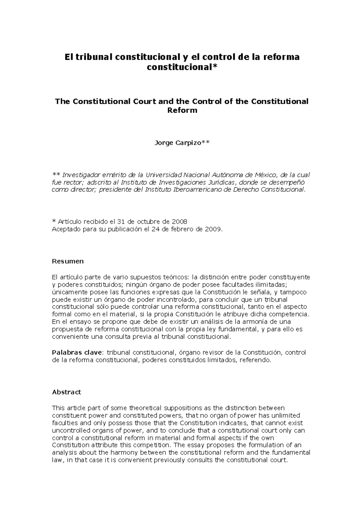 El tribunal constitucional y el control de la reforma constitucional ...