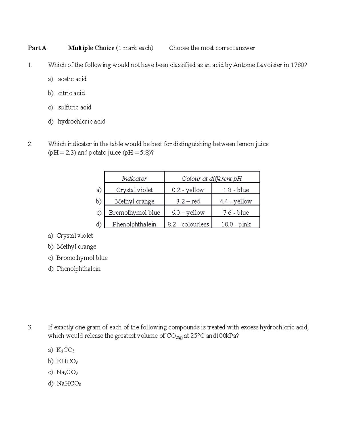 Acids and Indicators Quiz - Studocu