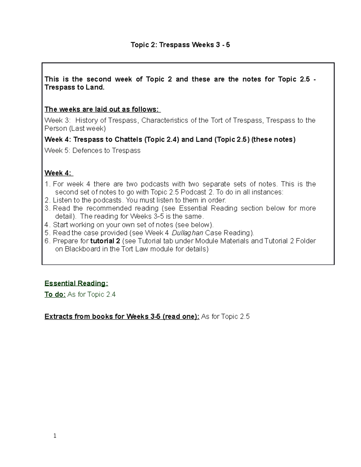 Topic 2.5 Trespass to Land for Podcast 2 Week 4 - Topic 2: Trespass ...