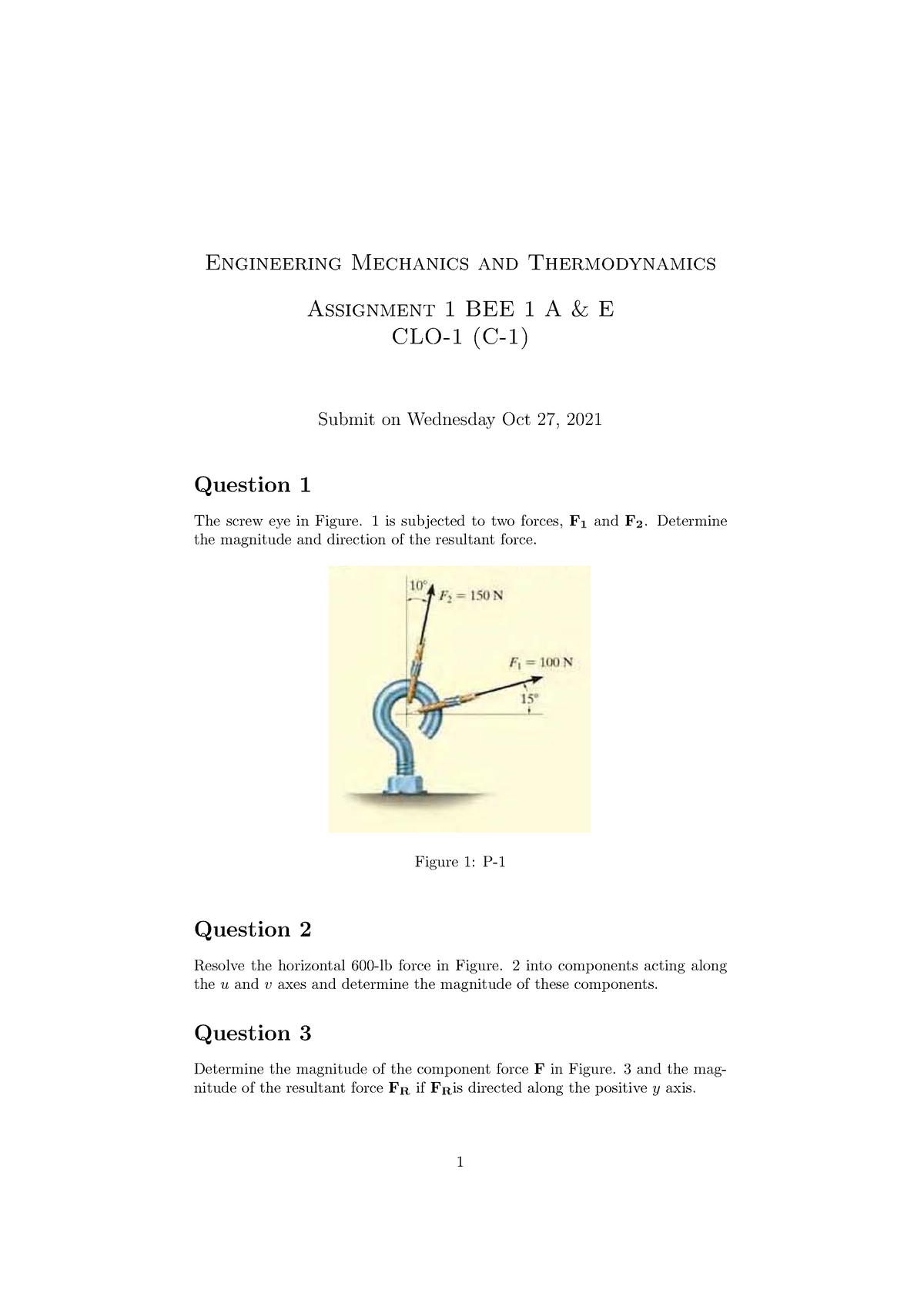 engineering mechanics assignment 1