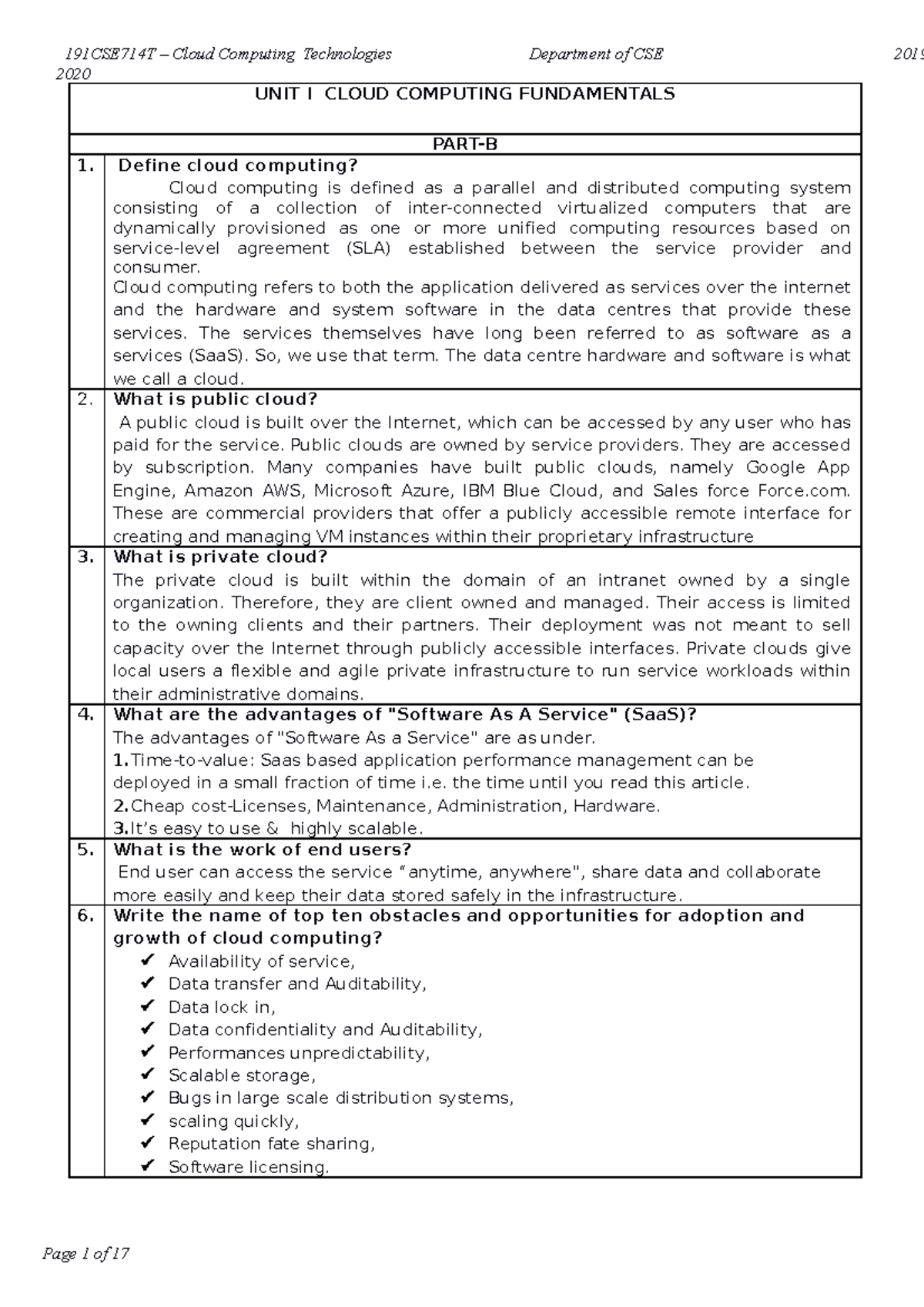 Cloud Computing 2 AND 16 Marks - 2020 UNIT I CLOUD COMPUTING ...