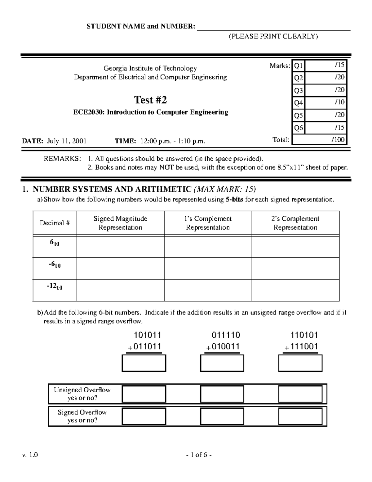 Su01-rd-e2 - Exam Solutions - STUDENT NAME and NUMBER: (PLEASE PRINT ...