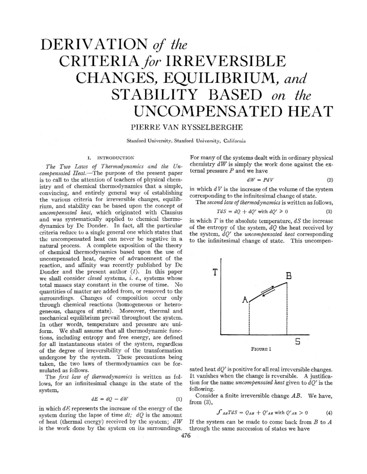 heat good DERIVATION of the CRITERIA for IRREVERSIBLE