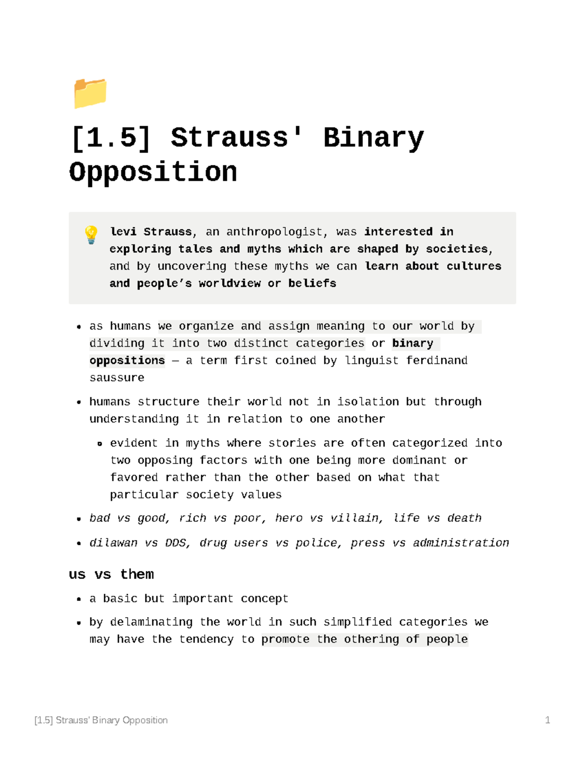 1 - Module 1 Strauss Binary Opposition - [1] Strauss' Binary Opposition ...