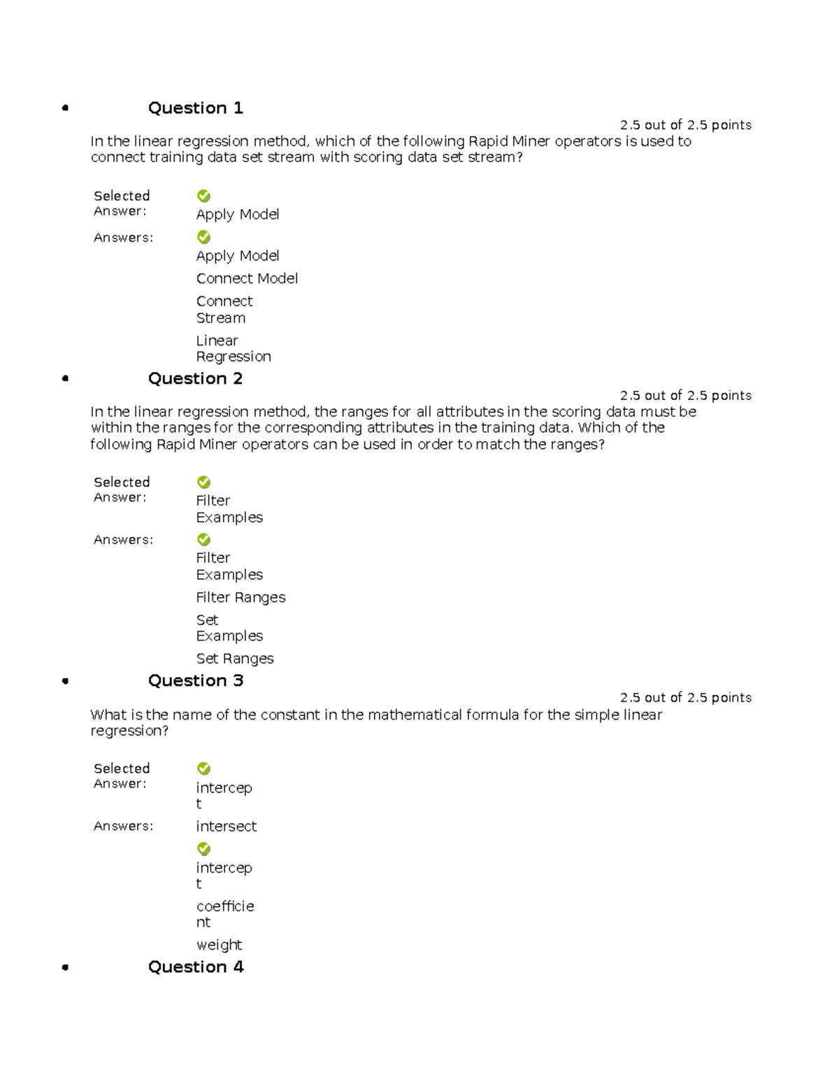 Midterm 2 - N/a - Question 1 2 out of 2 points In the linear regression ...