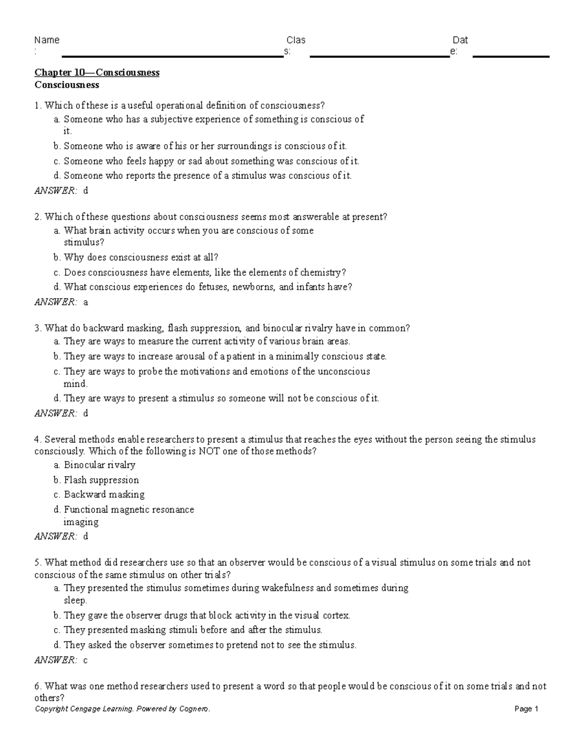 Chapter 10 Consciousness - : s: e: Chapter 10—Consciousness ...