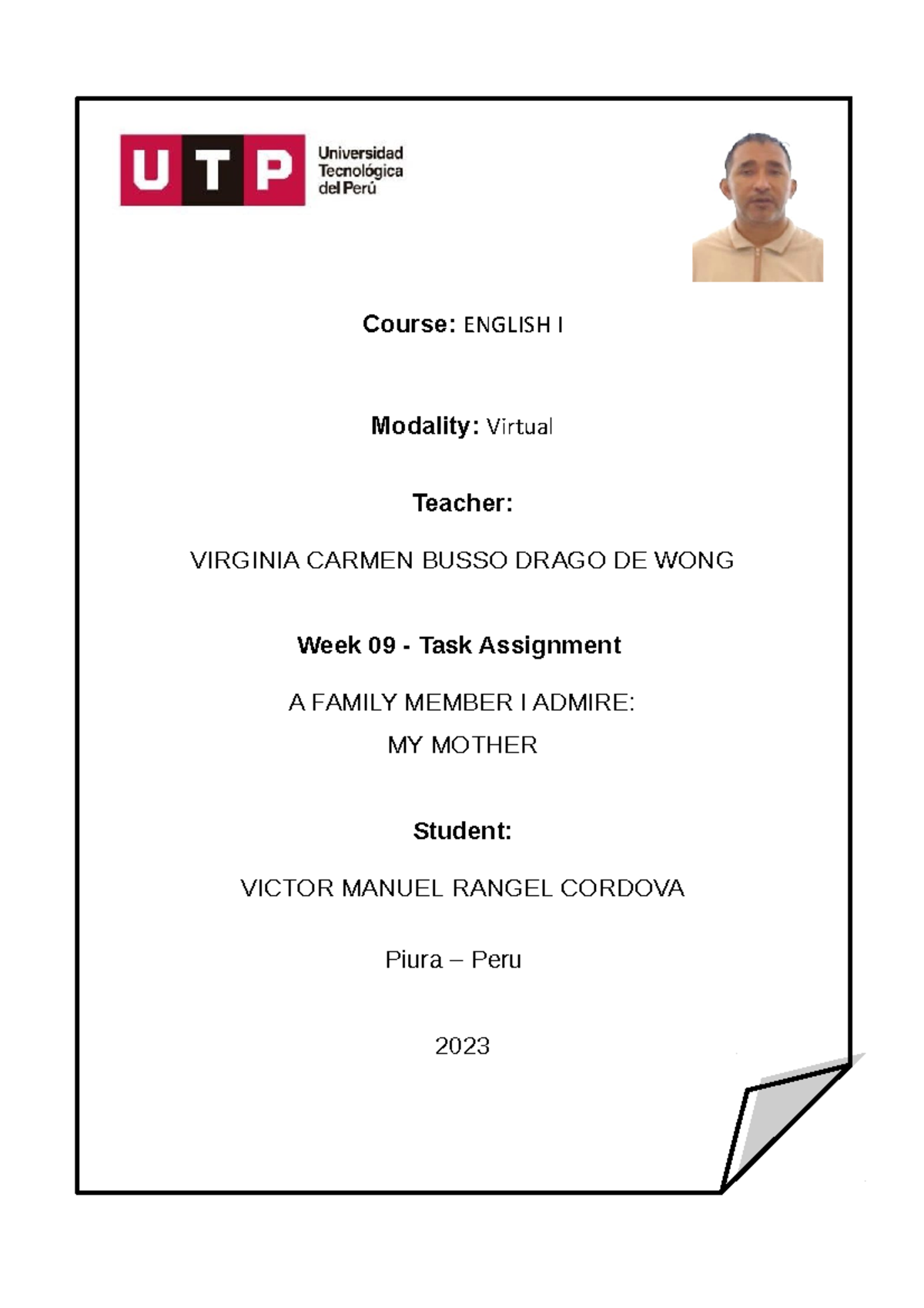 Week 09 - Task Assignment - A Family Member I Admire MY Mother - Course ...