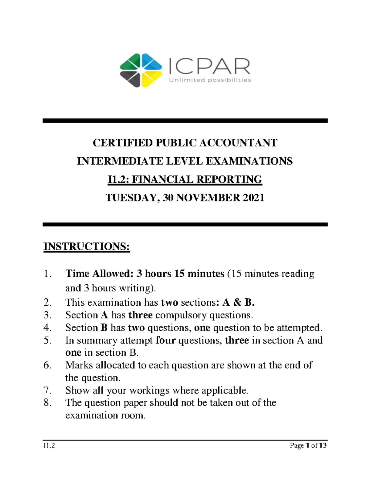 I1.2 Financial Reporting QP CERTIFIED PUBLIC ACCOUNTANT INTERMEDIATE