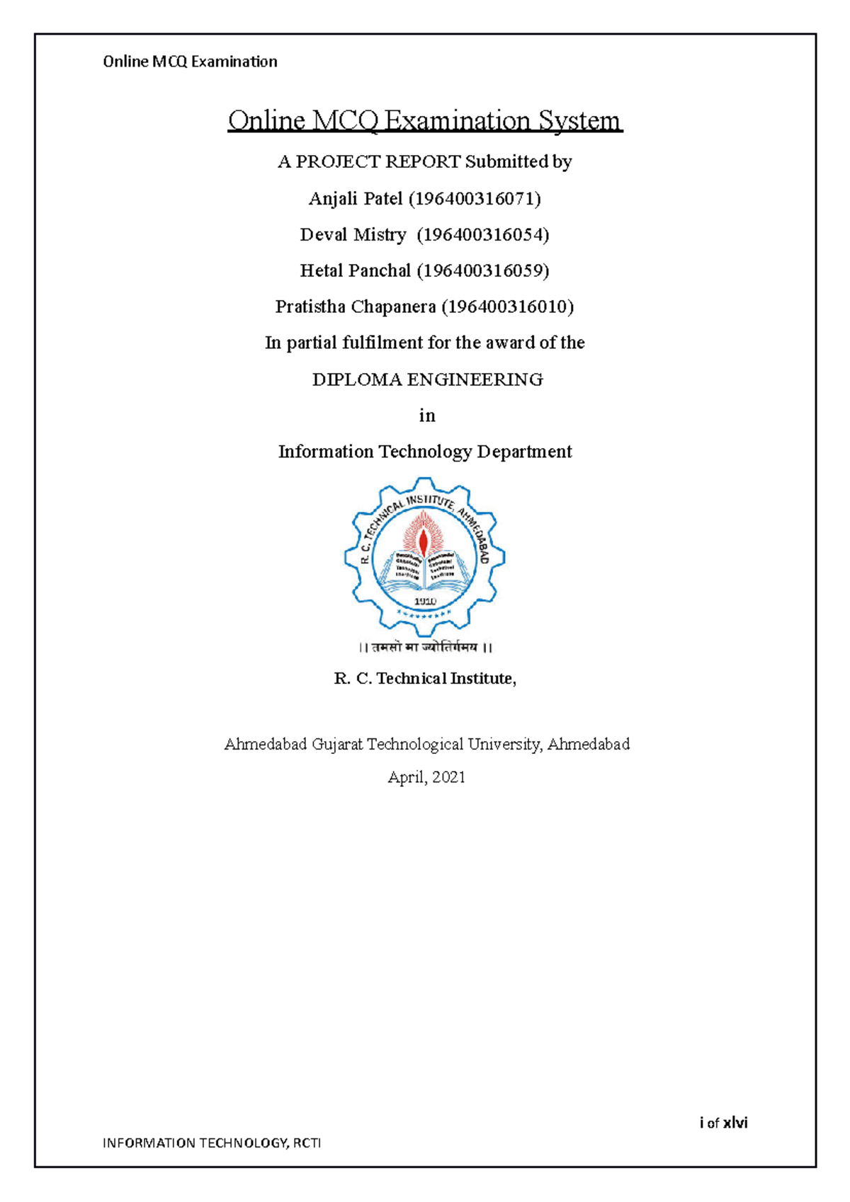 Online MCQ Examination System Final - Online MCQ Examination System A ...