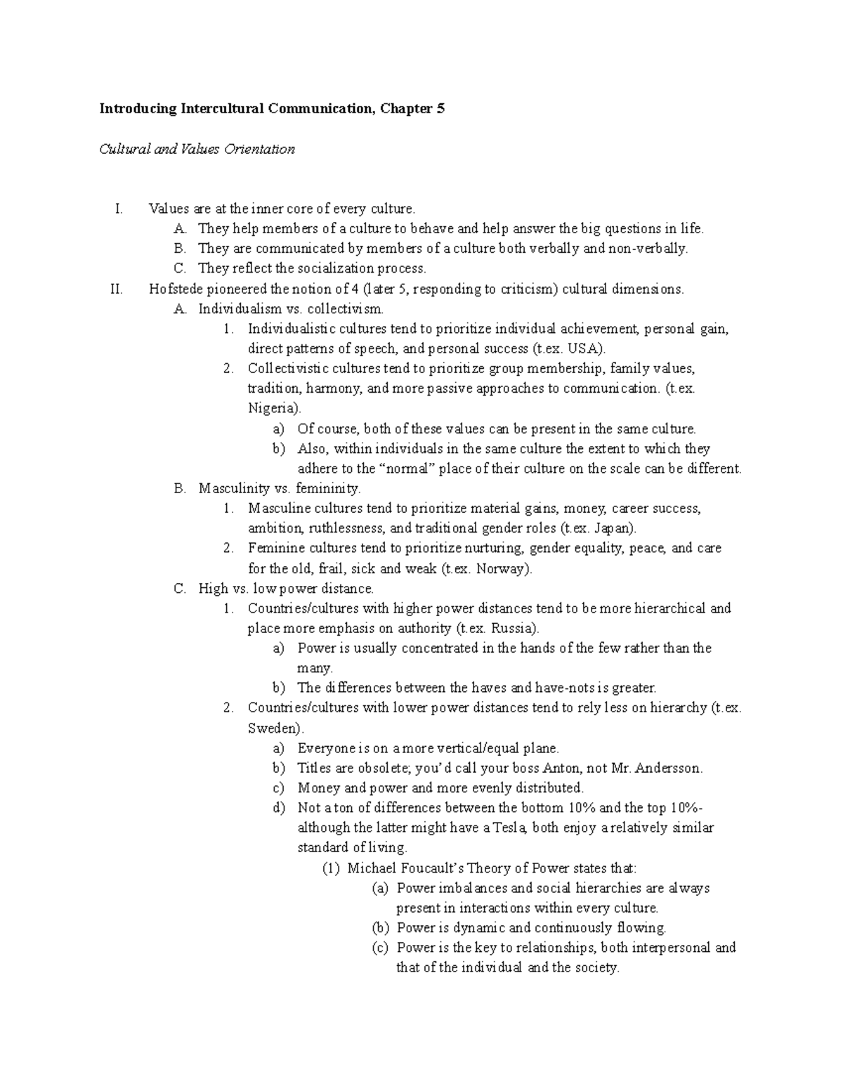 Introducing Intercultural Communication, Chapter 5 - Values Are At The ...