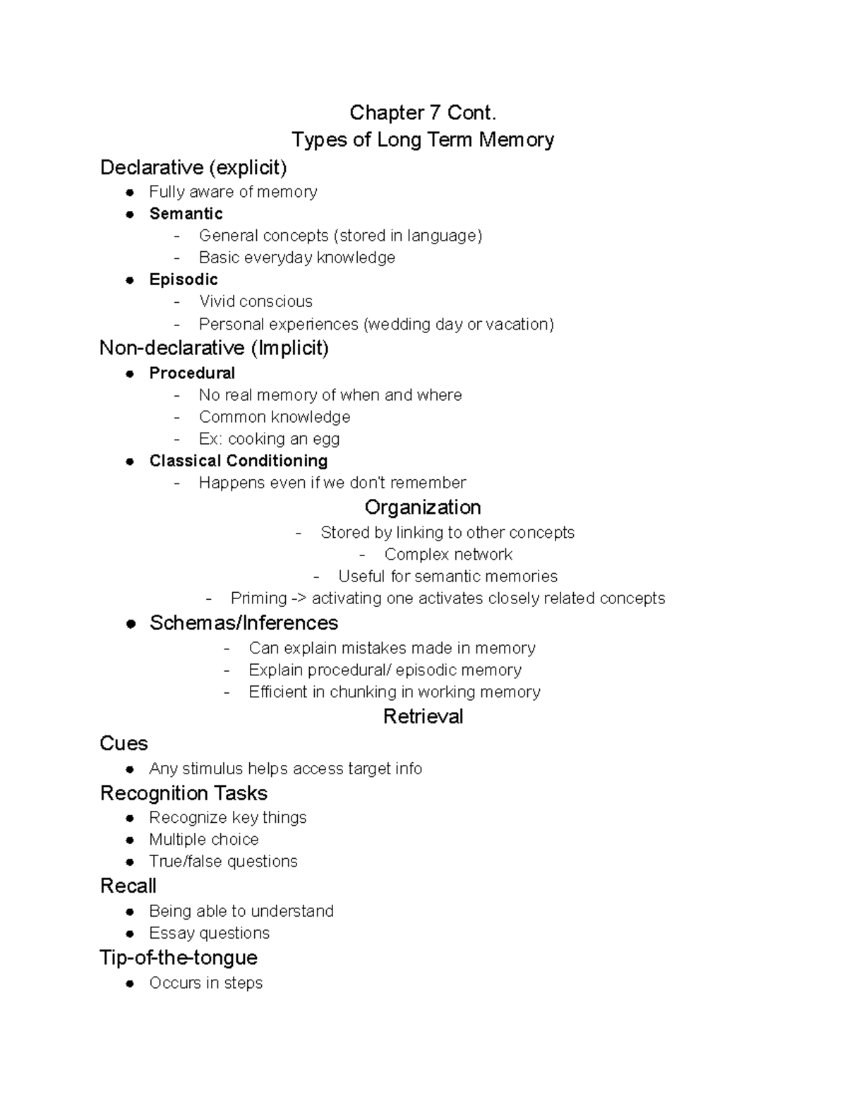 Chapter 7 Continued - Chapter 7 Cont. Types of Long Term Memory ...