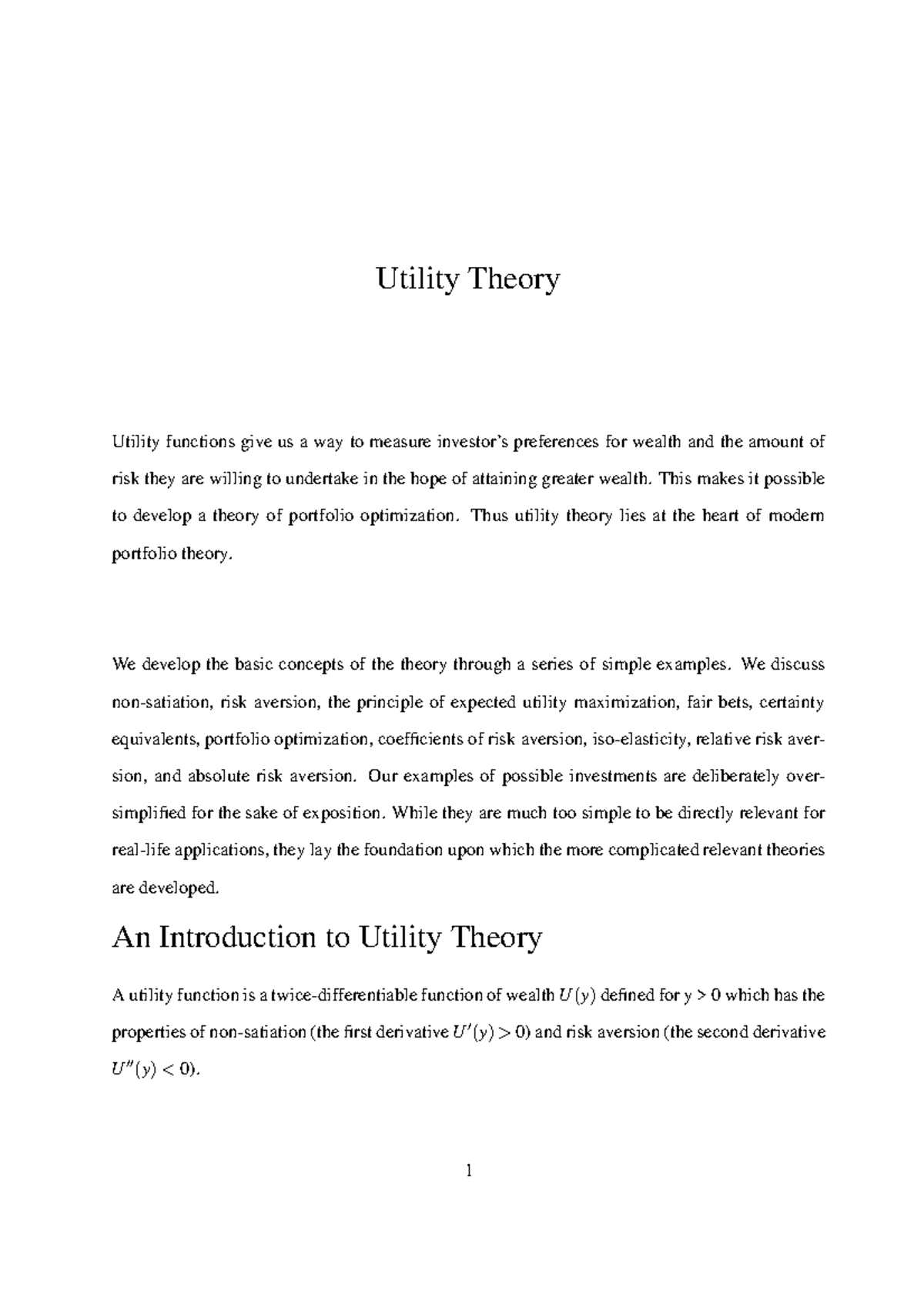 Lecture 1Utility Utility Theory Utility functions give us a way to