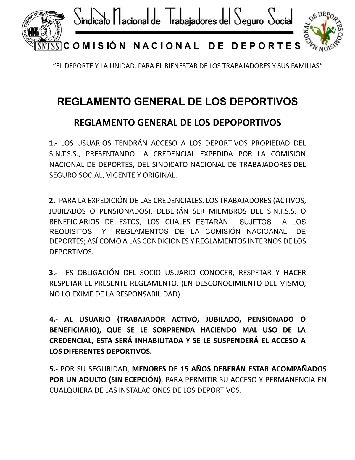 Reglamento Deportivos - “EL DEPORTE Y LA UNIDAD, PARA EL BIENESTAR DE ...