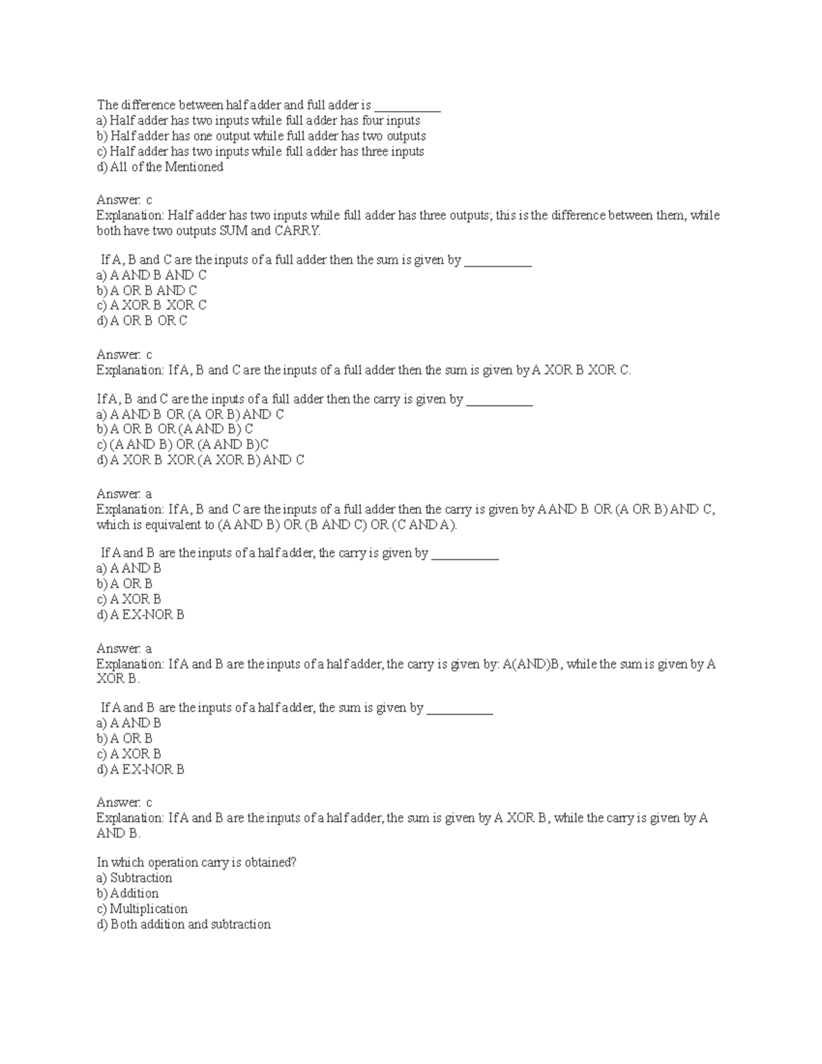 Question AND Solve COA LAB - The difference between half adder and full ...