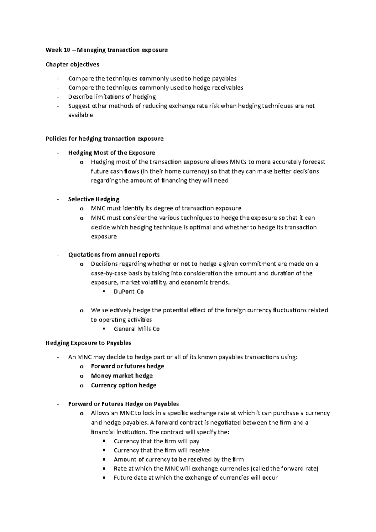 Managing Transaction Exposure Week 10 Managing Transaction Exposure