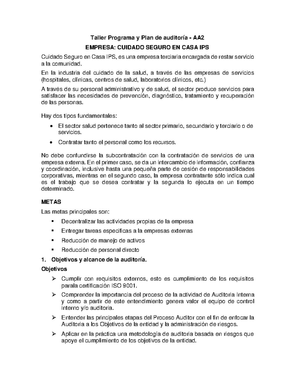Actividad 2 ev2 taller programa y plan de auditoria aa2 - Taller ...