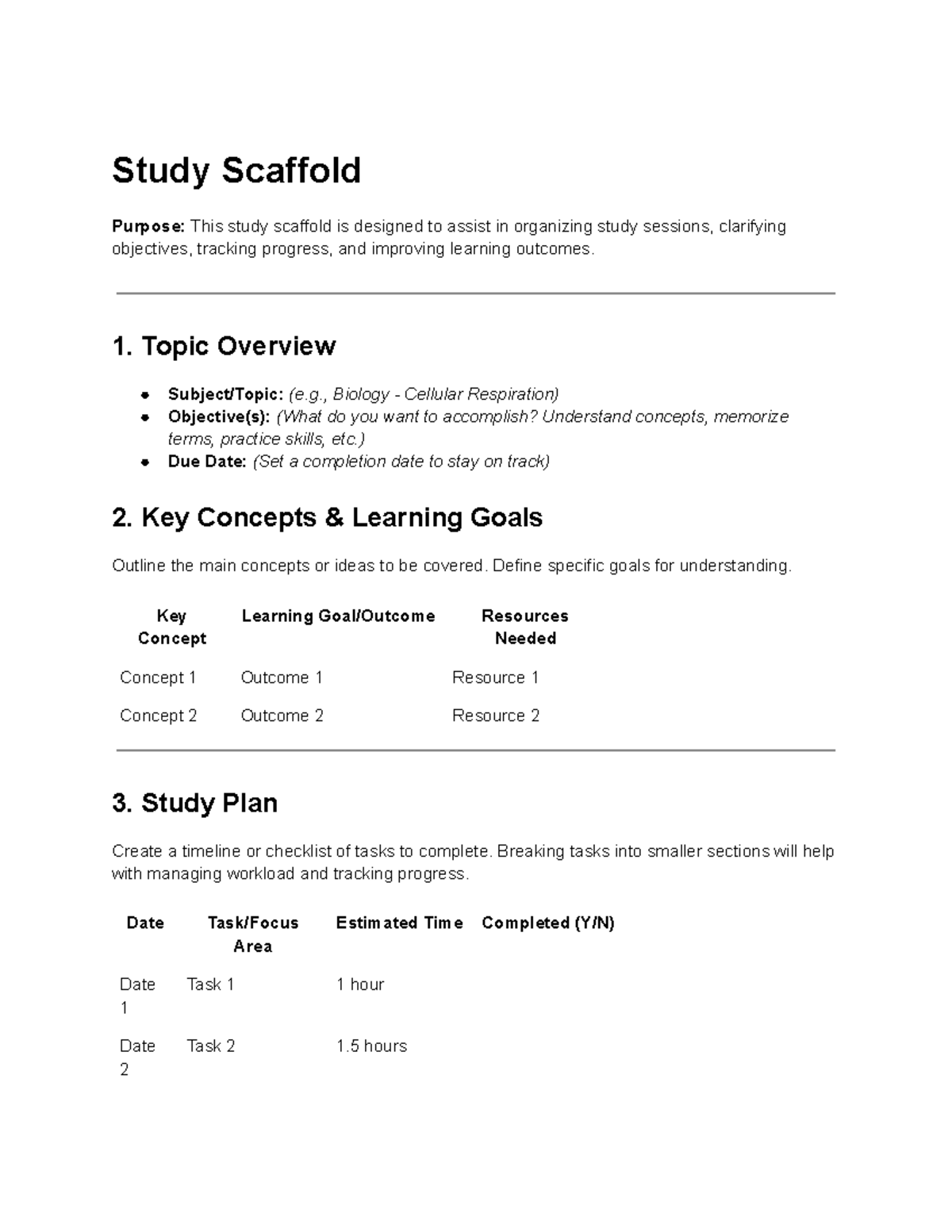 Study scaffoald - Study Scaffold Purpose: This study scaffold is ...
