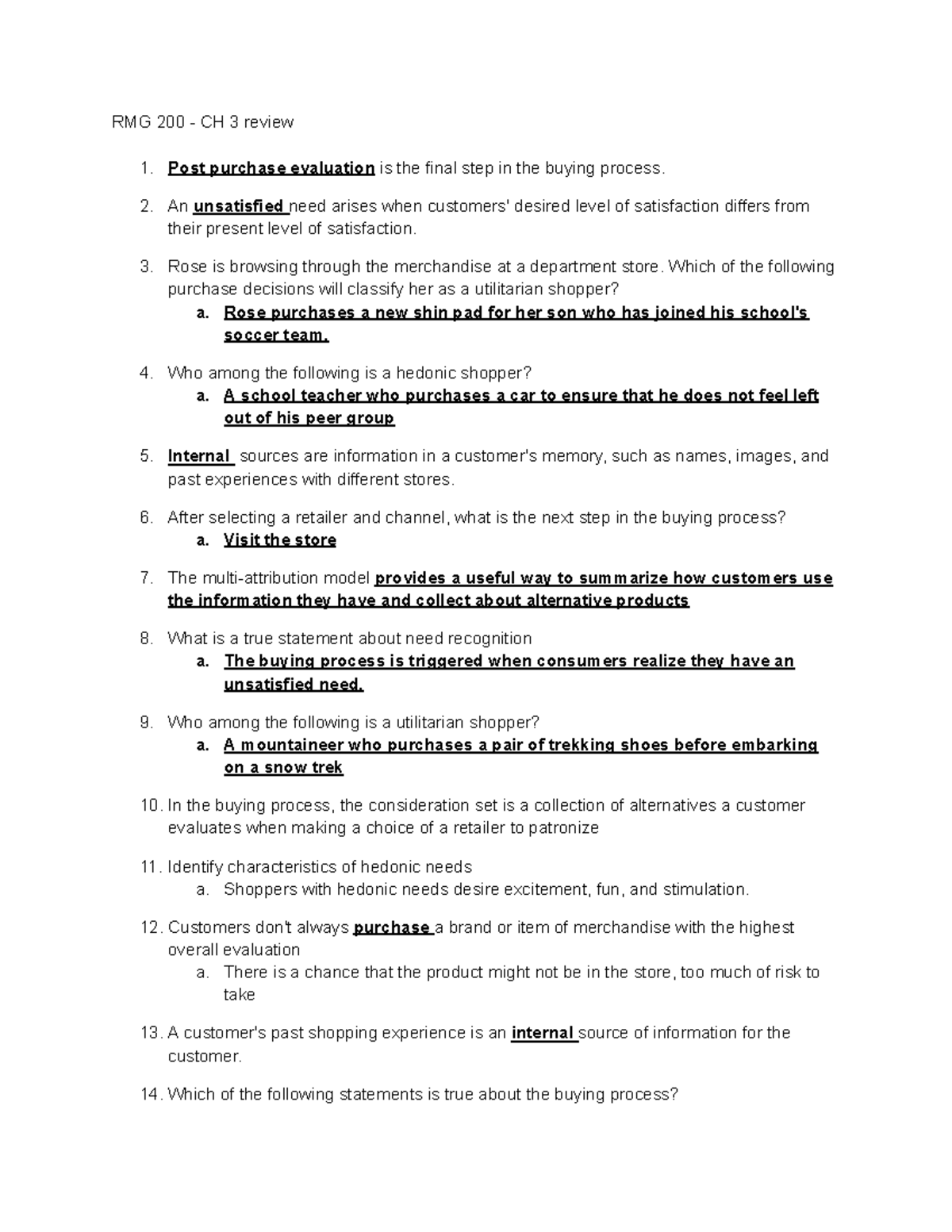 RMG 200 - CH 3 recap q - chap q - RMG 200 - CH 3 review 1. Post ...