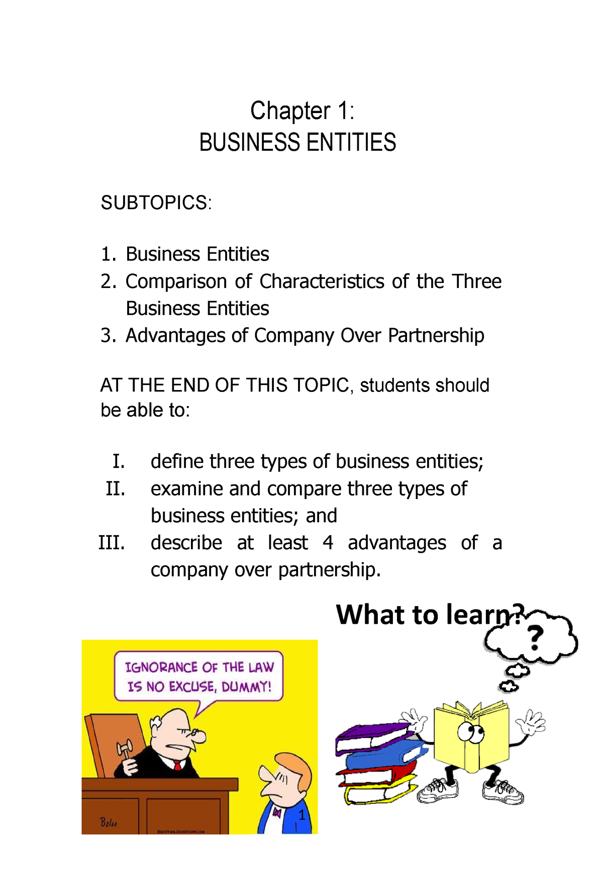 Chapter 1 - Introduction To Business Entities - What To Learn? Chapter ...