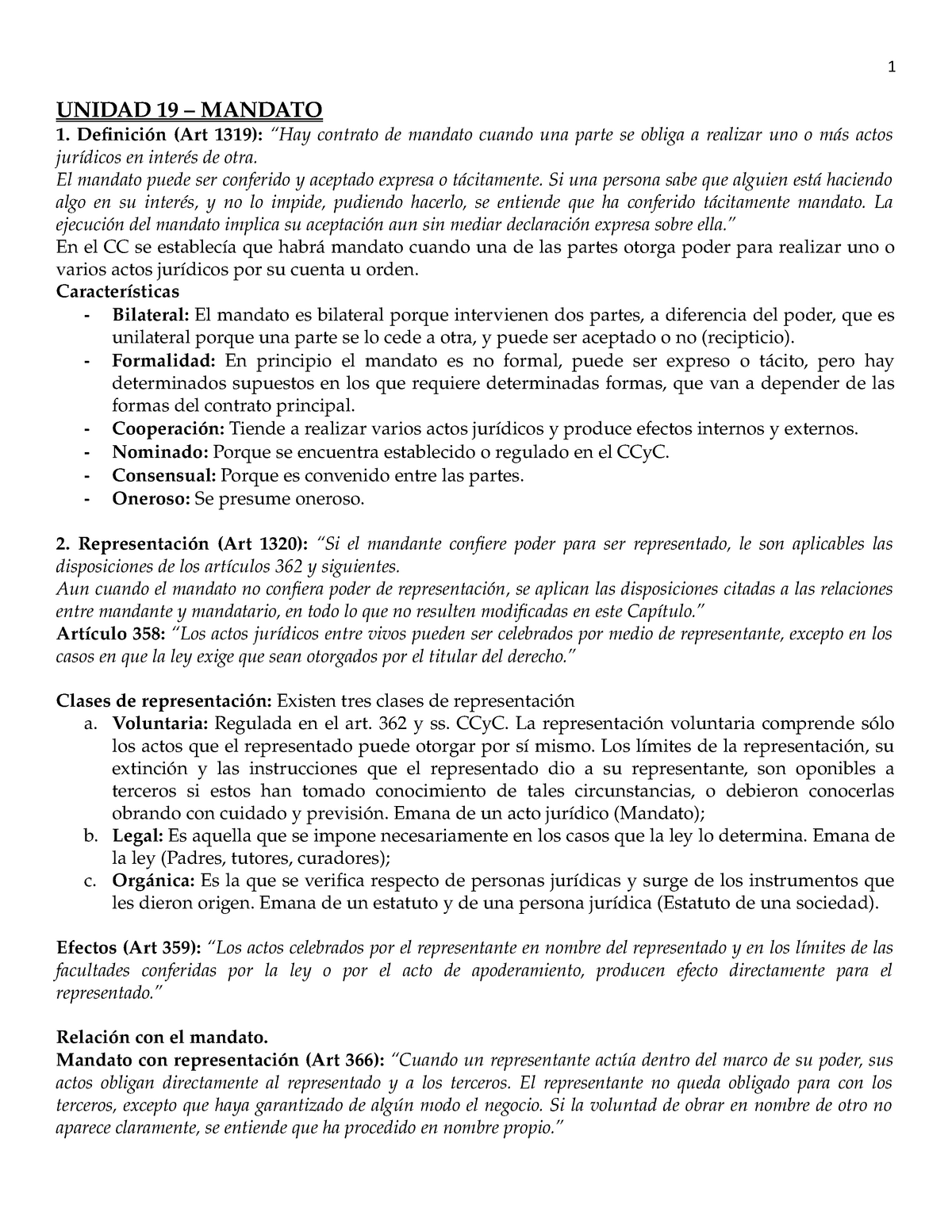 Unidad 19 1 Apuntes 5 Unidad 19 Mandato 1 Definición Art 1319 “hay Contrato De Mandato 2889