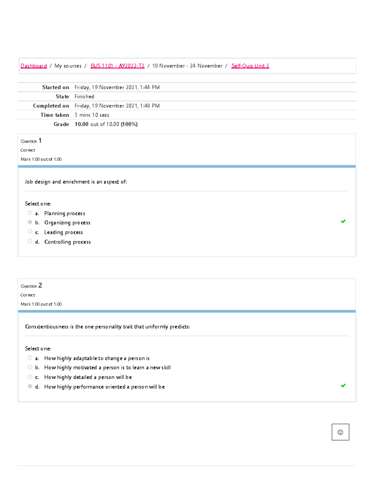 Self-Quiz Unit 2 Attempt review 3 - Started on Friday, 19 November 2021 ...