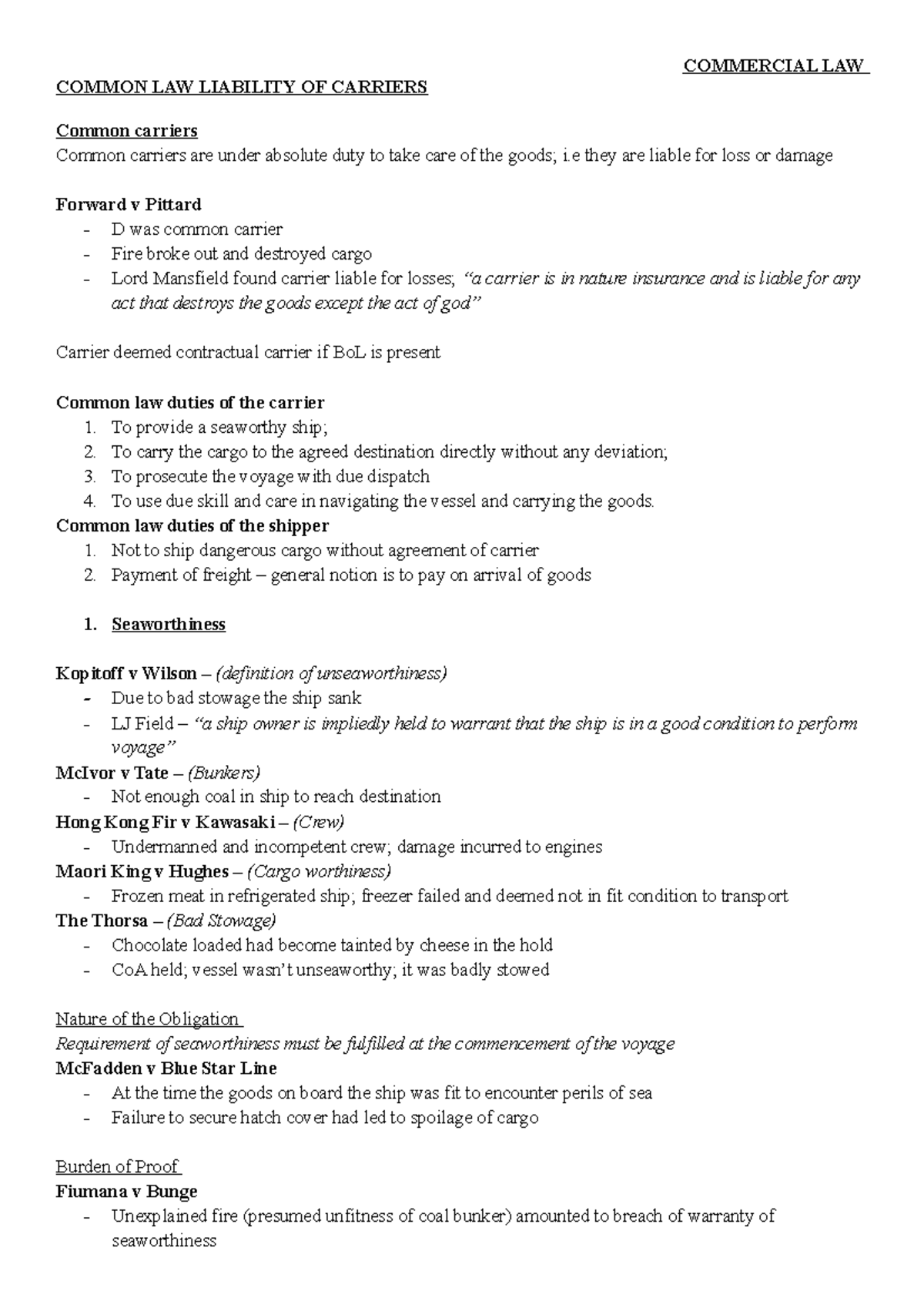 Common LAW Liability OF Carriers COMMERCIAL LAW COMMON LAW LIABILITY