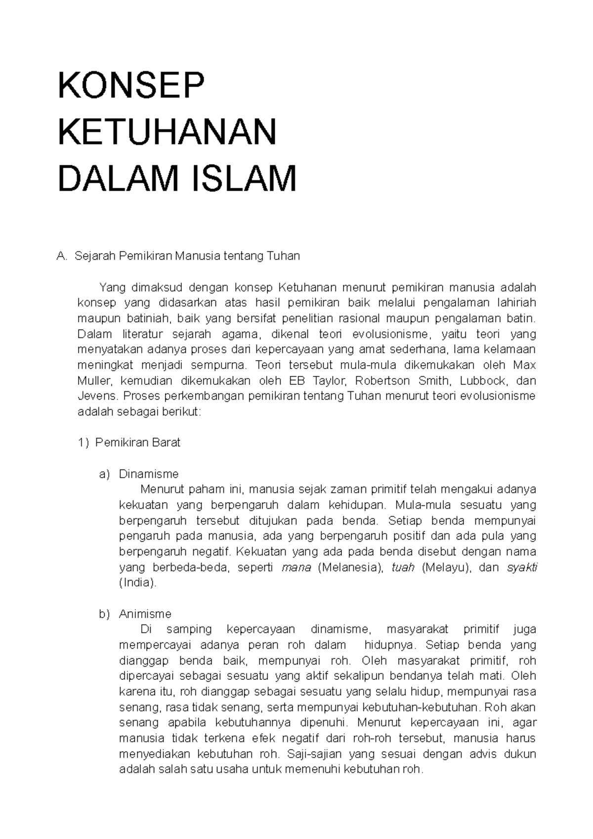 Konsep Ketuhanan Dalam Islam - KONSEP KETUHANAN DALAM ISLAM A. Sejarah ...