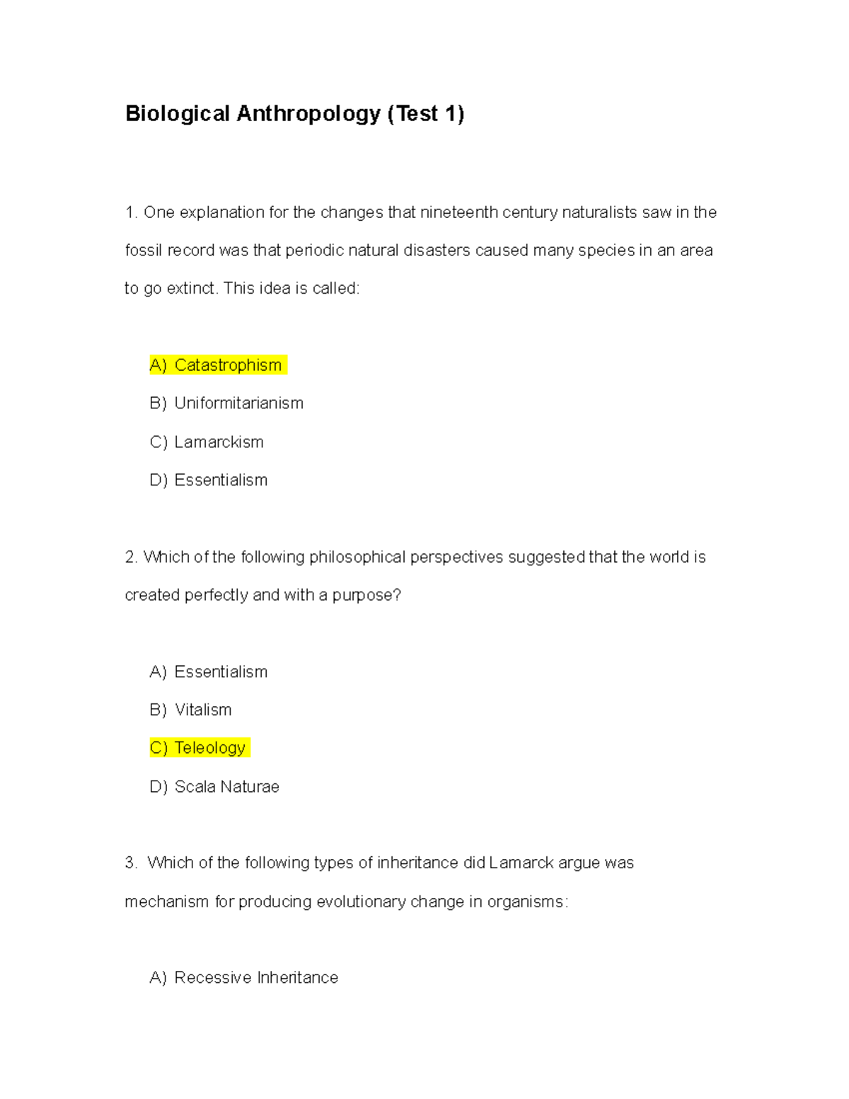Bio anth all tests Biological Anthropology (Test 1) One explanation
