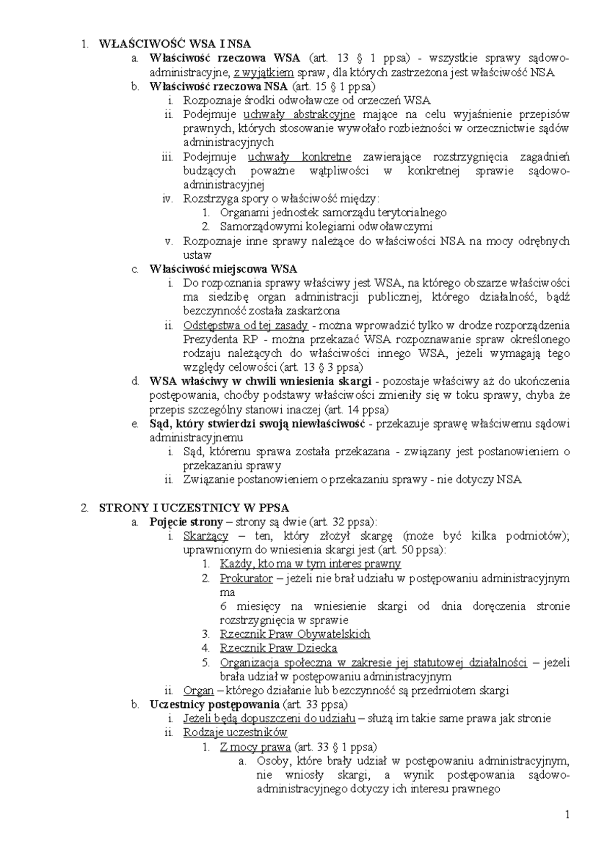 Ppsa-skrót - Streszczenie Postępowanie administracyjne I sądowo ...