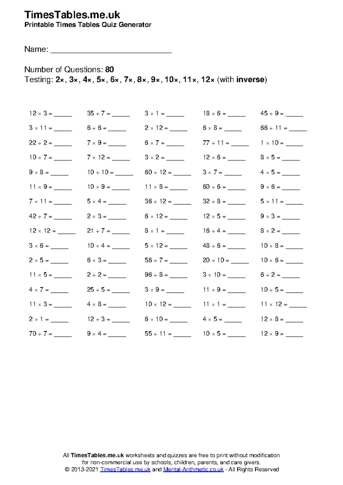 Timestables - Times table practicing - TimesTables.me Printable Times ...