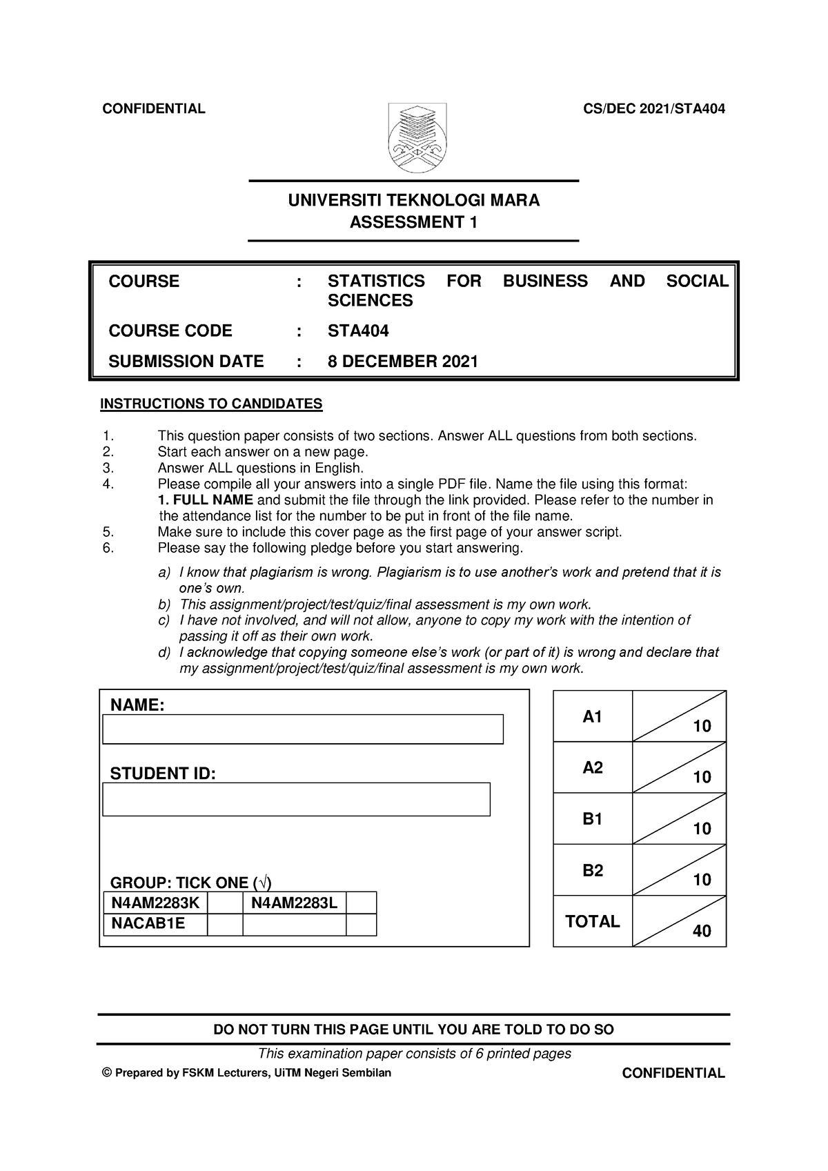 contoh assignment sta 404