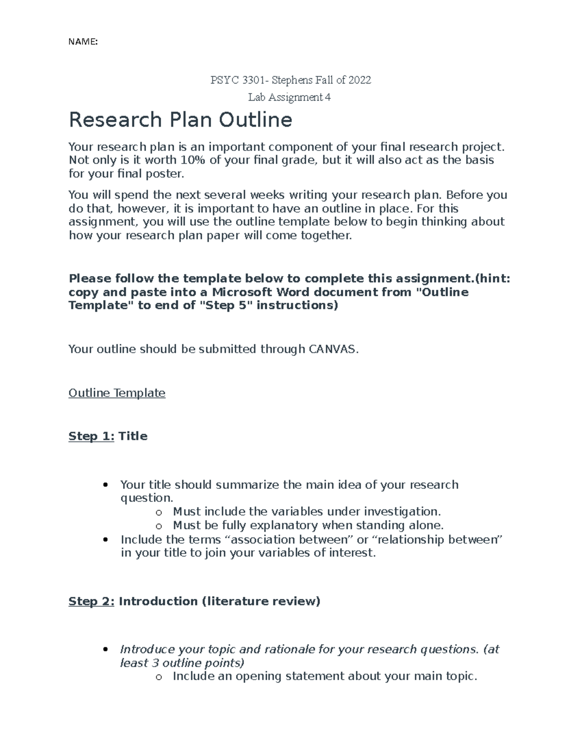 research plan assignment