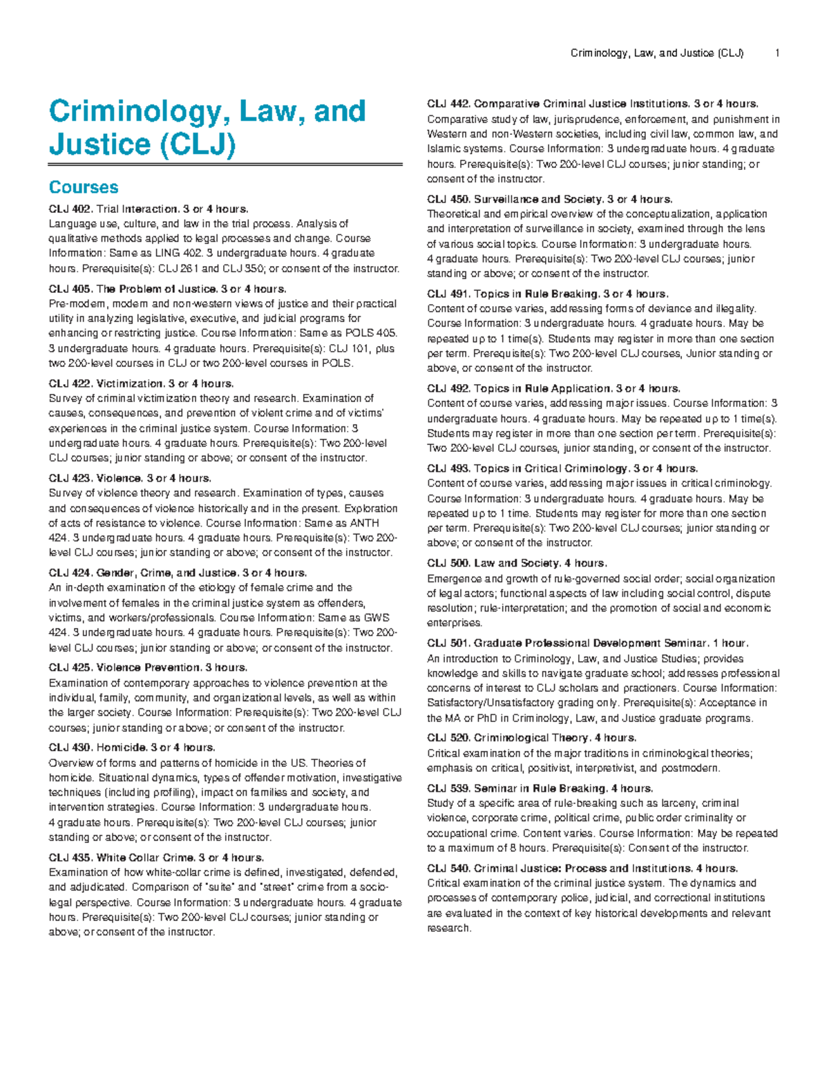 Clj - Courses - Criminology, Law, And Justice (CLJ) 1 Criminology, Law ...