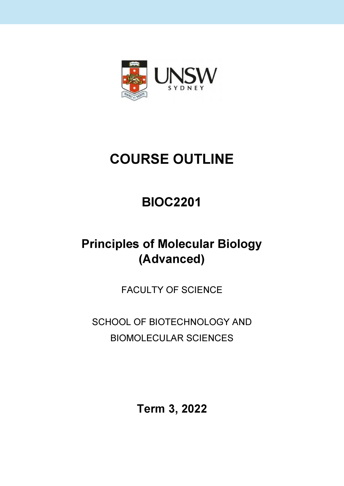 BIOC2201 Course Outline 2022 Final Updated - COURSE OUTLINE BIOC ...