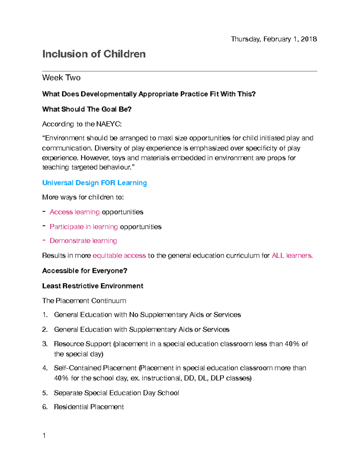 Inclusion of Children - Lecture notes 1-8 - Inclusion of Children Week ...