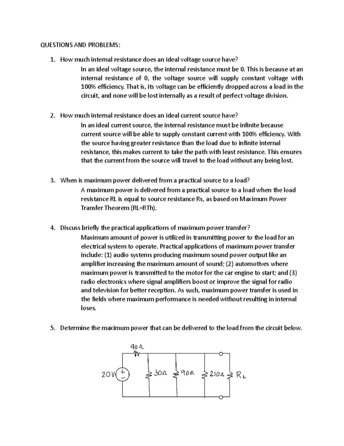 Questions AND Problems 5 - QUESTIONS AND PROBLEMS: How much internal ...