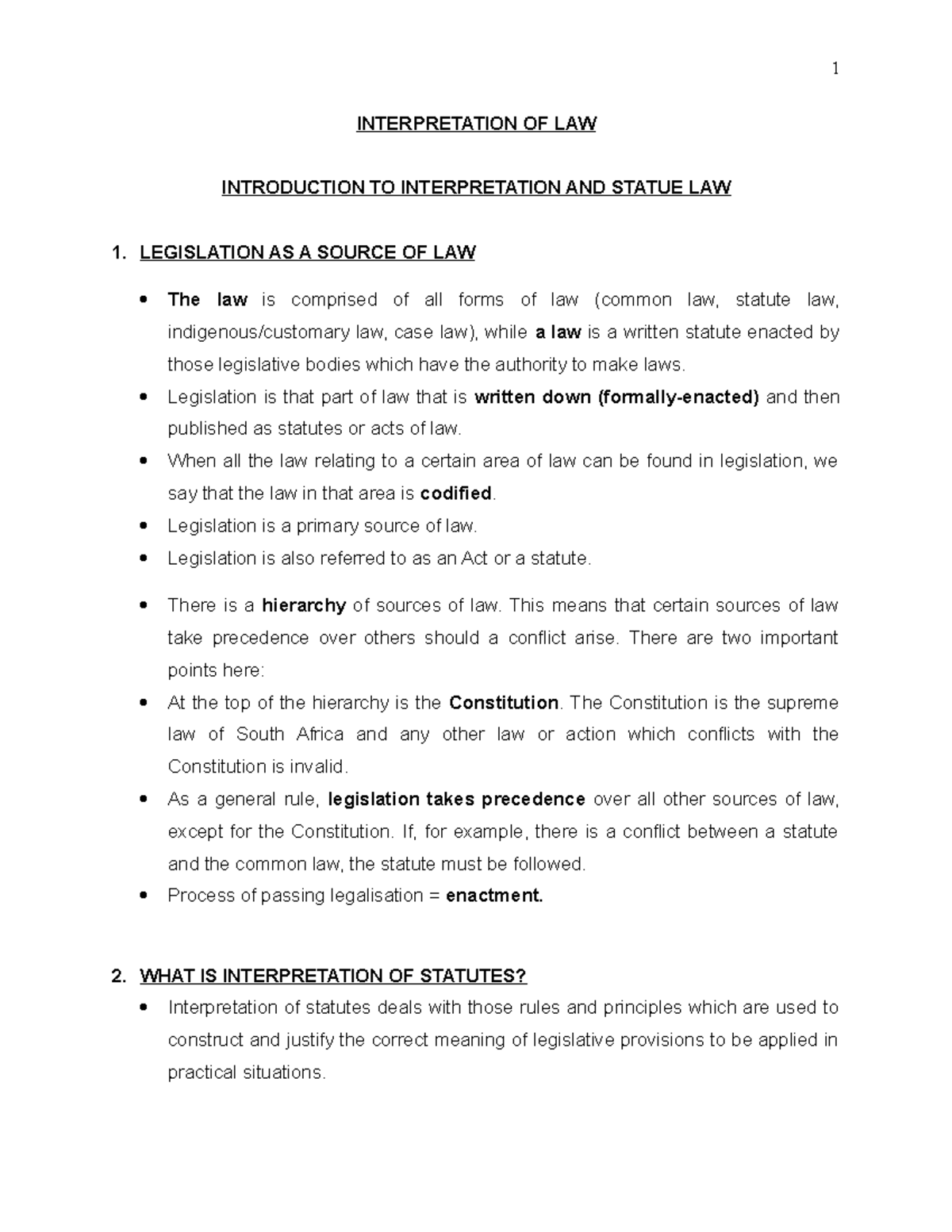 1. Introduction Interpretation of law INTERPRETATION OF LAW