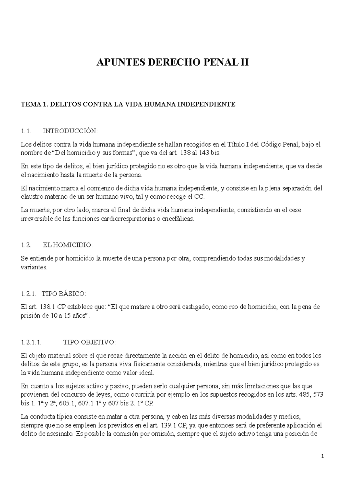 Apuntes Derecho Penal II - APUNTES DERECHO PENAL II TEMA 1. DELITOS ...