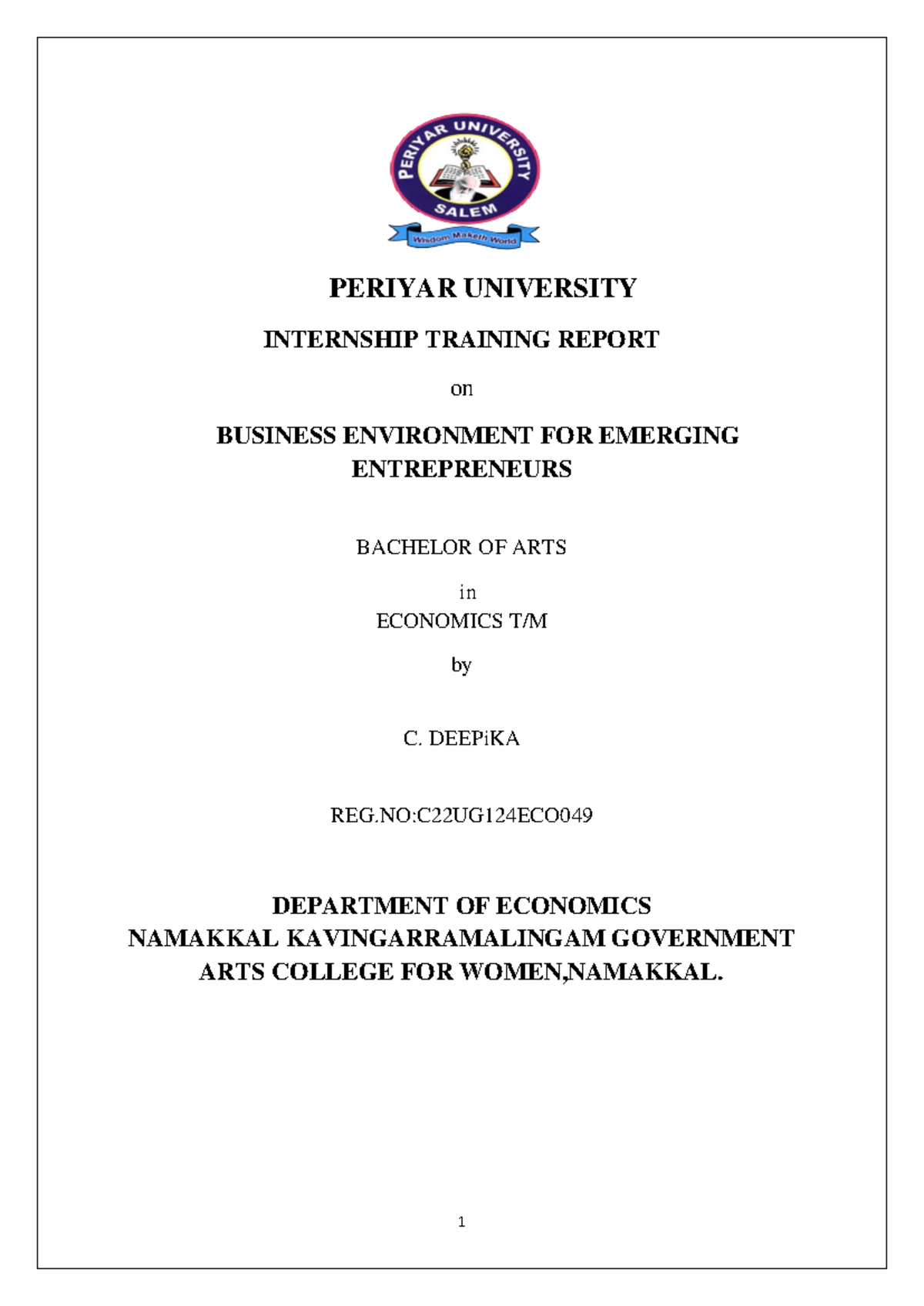 Deepika For Internship Essay Writing PERIYAR UNIVERSITY INTERNSHIP