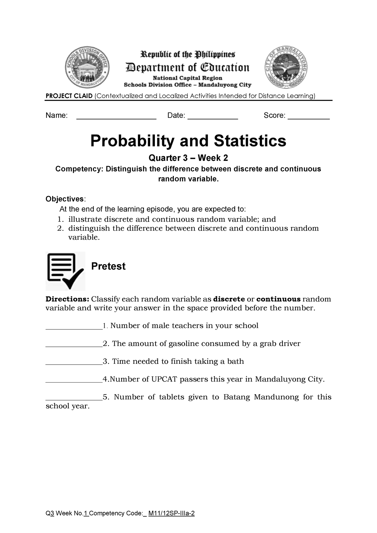 Stat Prob Q3 GR11-WEEK-2 - Studocu