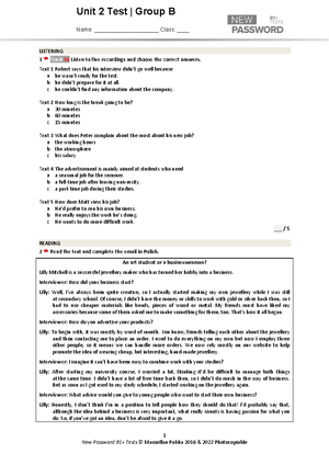 New Password B1+ UT 3B - Ceiczonka - Unit 3 Test | Group B Name ...